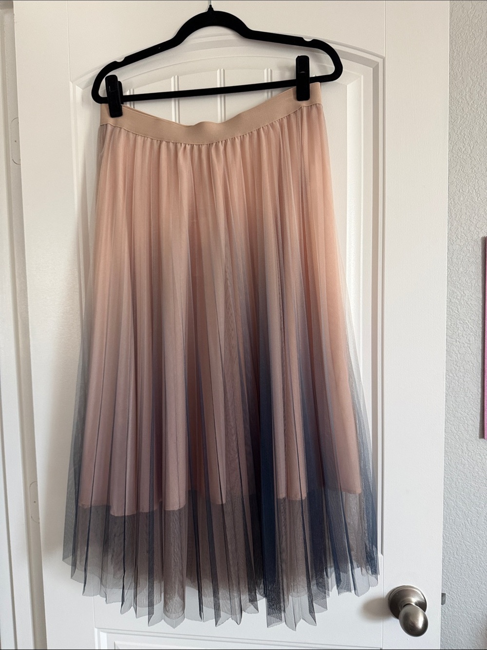 Molly Bracken Ombre Pleated Tulle Midi Skirt in Blush and Navy